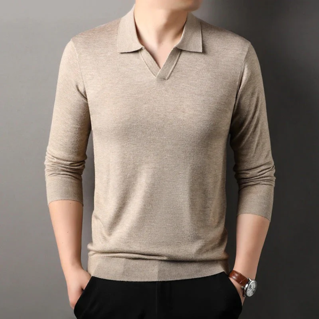 Milan | Herren Poloshirt Langarm Mit V-Ausschnitt Freizeit