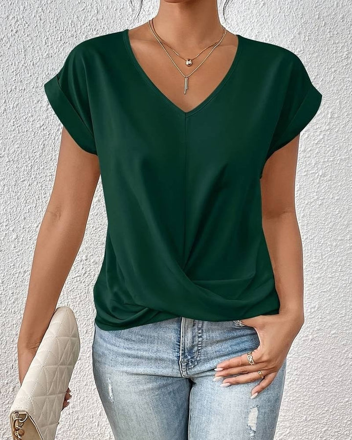 Minimalistisch Damen Bluse mit V-Ausschnitt und Twist-Detail | Kurzarm