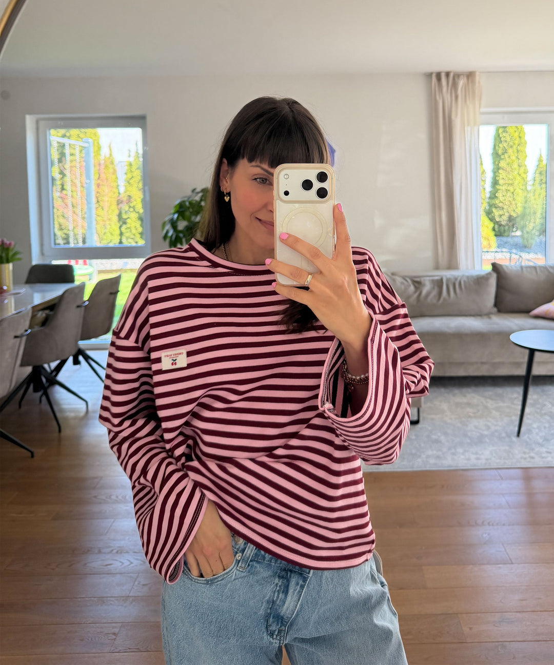Langarmshirt Mixa Streifen Weinrot Ladypolitan ♡
