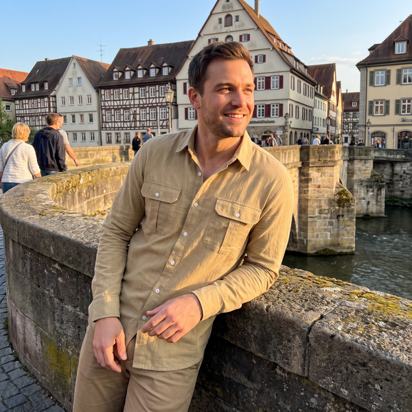Herrenhemd mit Brusttaschen, goldene Stunde