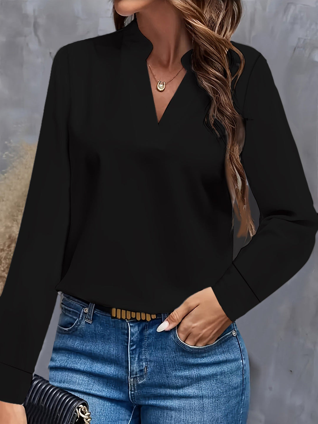 Anna – Damen Langarm V-Ausschnitt Bluse