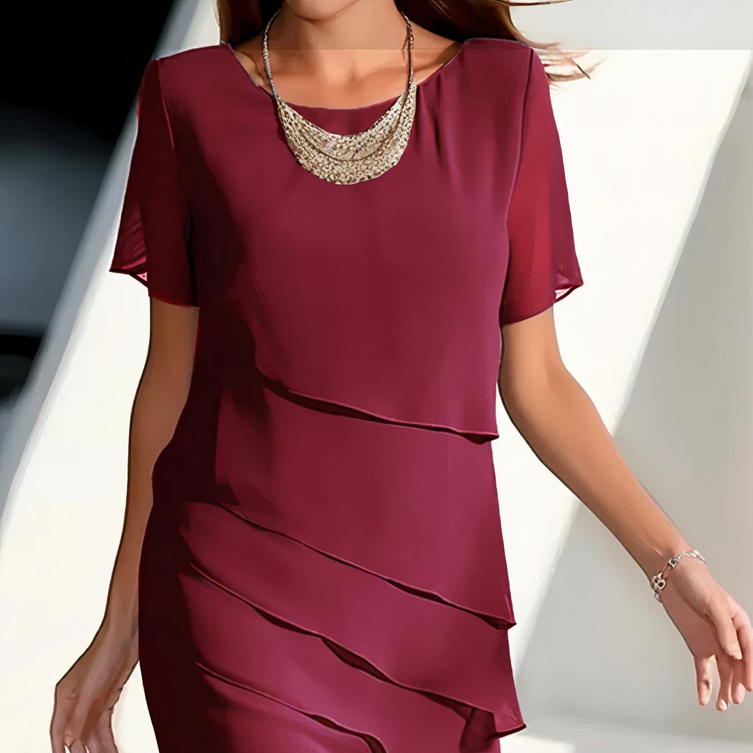 Damen Midi Kleid Chiffon mit Lagen
