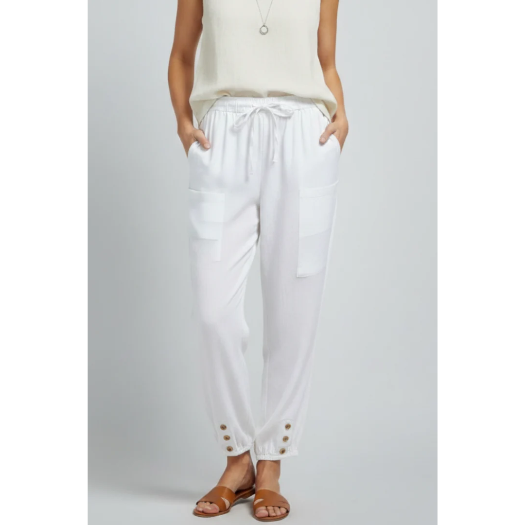 Ida | Damen Stoffhose Mit Kordelzug Und Knopf