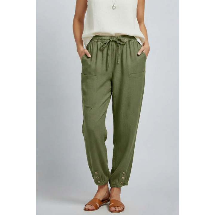 Ida | Damen Stoffhose Mit Kordelzug Und Knopf