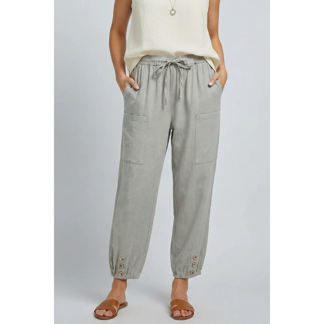 Ida | Damen Stoffhose Mit Kordelzug Und Knopf