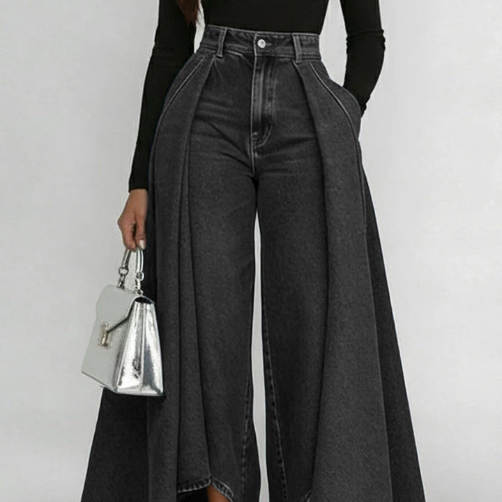 Damenjeans mit hoher Taille und weitem Bein
