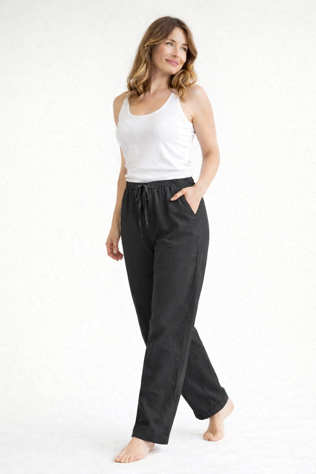 Damen Hose mit geradem Bein, elastischem Bund und Kordelzug