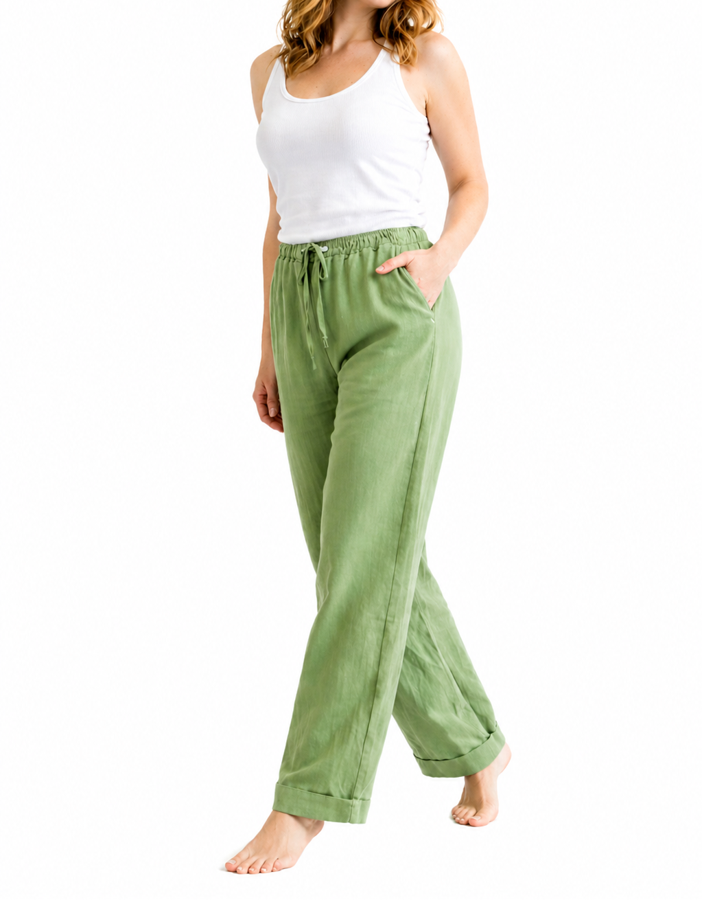 Damen Hose mit geradem Bein, elastischem Bund und Kordelzug