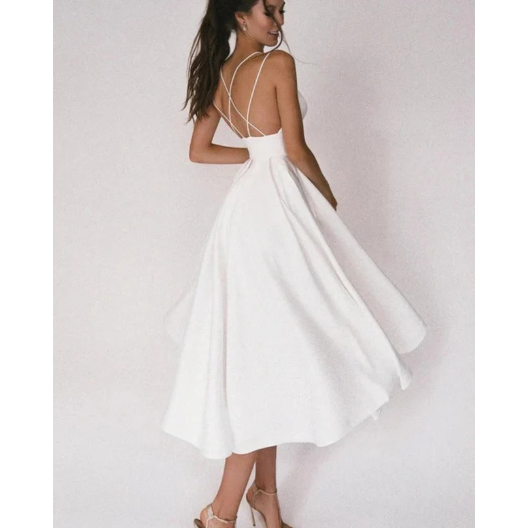 Paula | Damen Cocktailkleid Midi Mit Spaghettiträgern