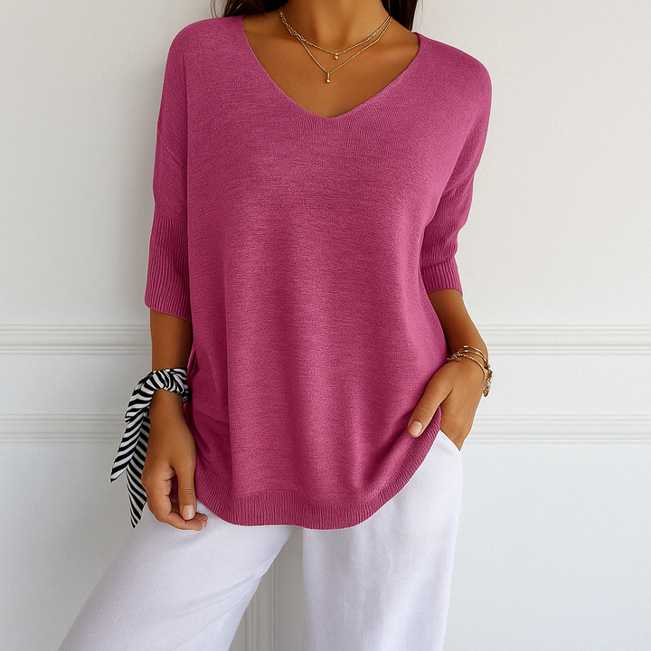 Franziska | Damen Pullover mit V-Ausschnitt und Kurzarm
