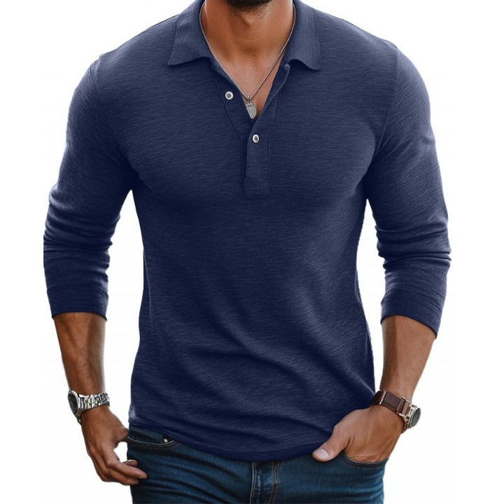 Langarm Polo Pullover Shirt | Knopfleiste