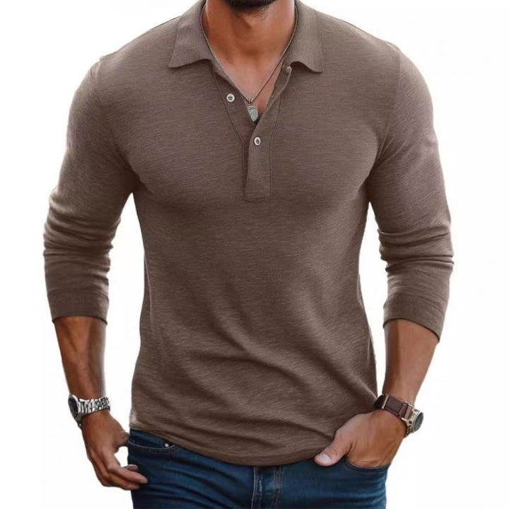 Langarm Polo Pullover Shirt | Knopfleiste