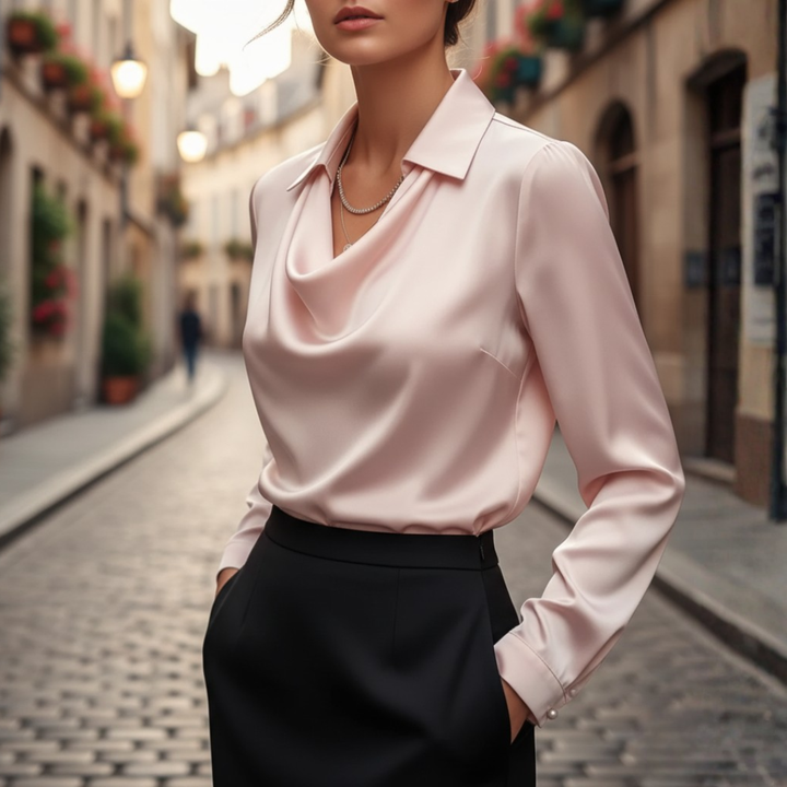 Damen Bluse mit Cowl-Kragen und Langarm