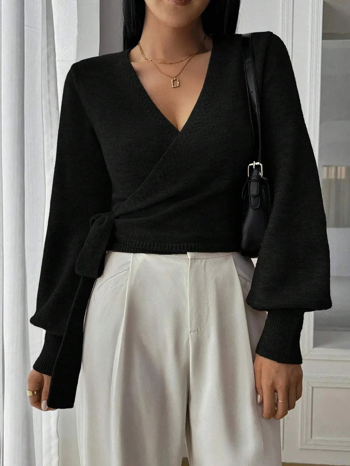 Damen Wickelpullover mit Bindegürtel – Übergangsjacke