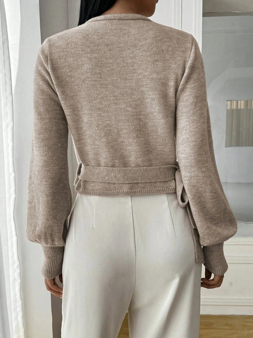 Damen Wickelpullover mit Bindegürtel – Übergangsjacke