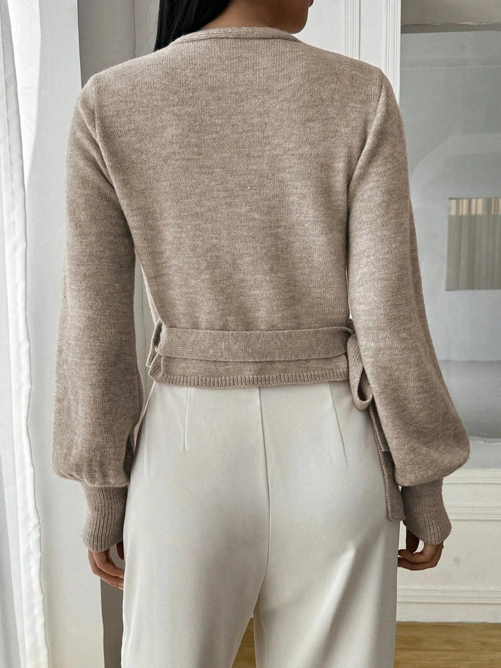 Damen Wickelpullover mit Bindegürtel – Übergangsjacke
