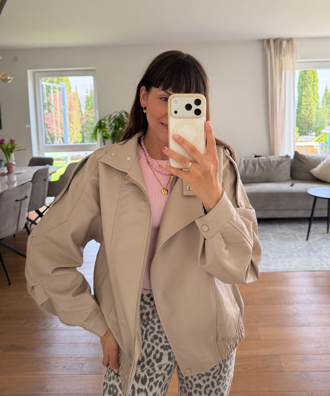 Kunstleder Jacke Rina Beige Ladypolitan ♡