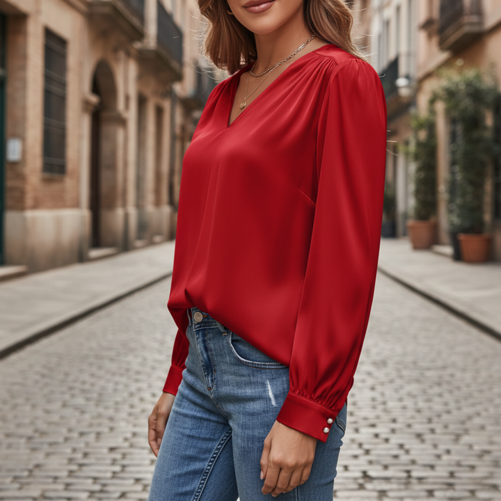 Yvonne – Women Satin blouse with V-neck - Image 13