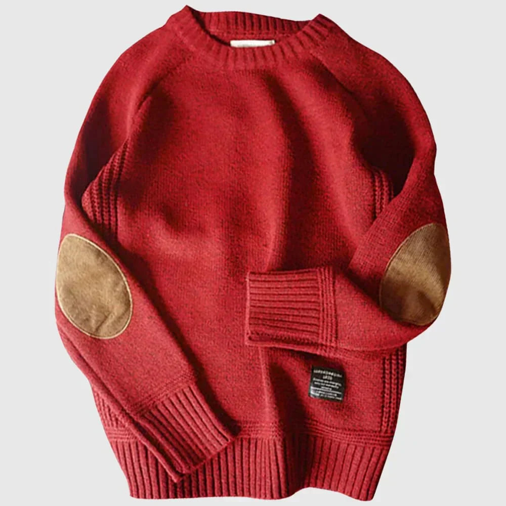 Fabian | Herren Klassischer Strickpullover mit Ellbogenpatches für den Winter