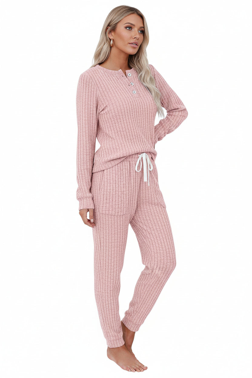 Rippenstrukturiertes zweiteiliges Set mit Langarmoberteil und Hose-Women Set-Alpenkind
