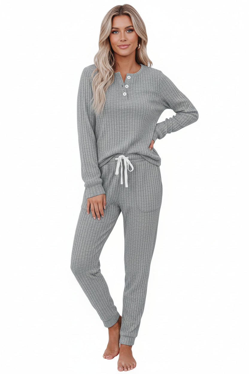 Rippenstrukturiertes zweiteiliges Set mit Langarmoberteil und Hose-Women Set-Alpenkind