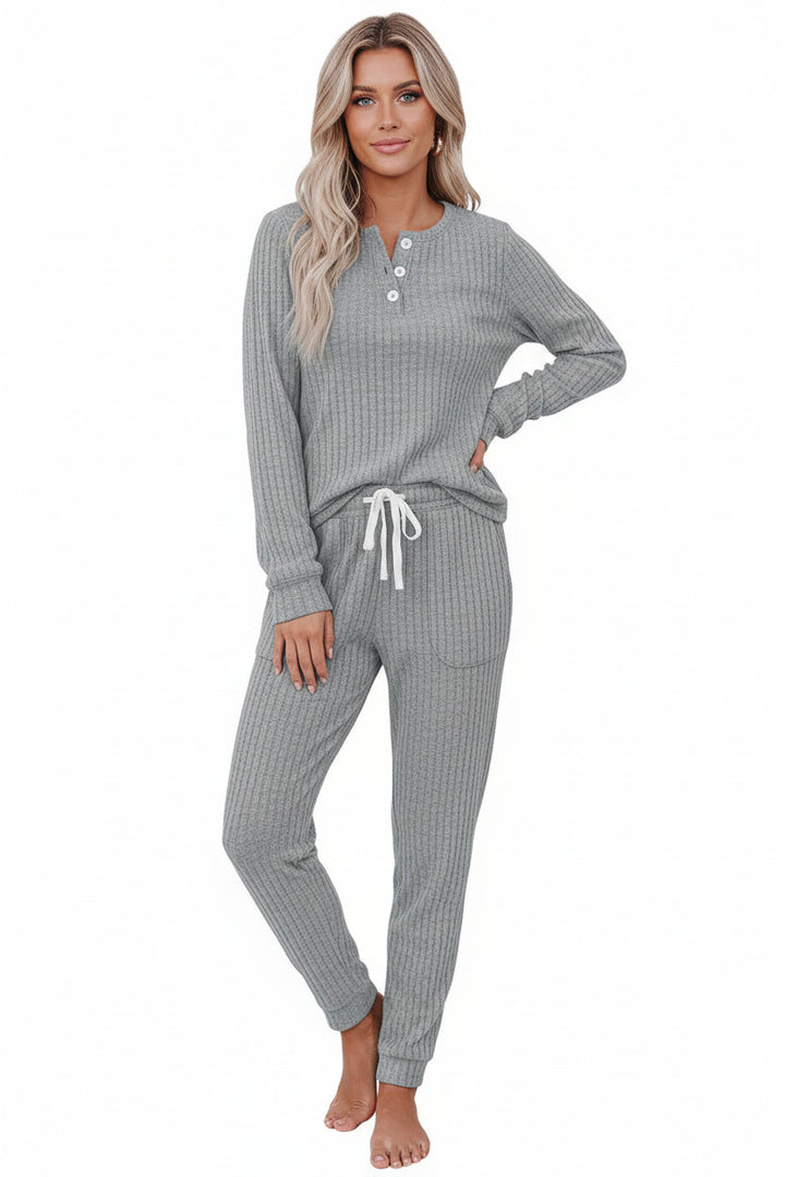 Rippenstrukturiertes zweiteiliges Set mit Langarmoberteil und Hose-Women Set-Alpenkind