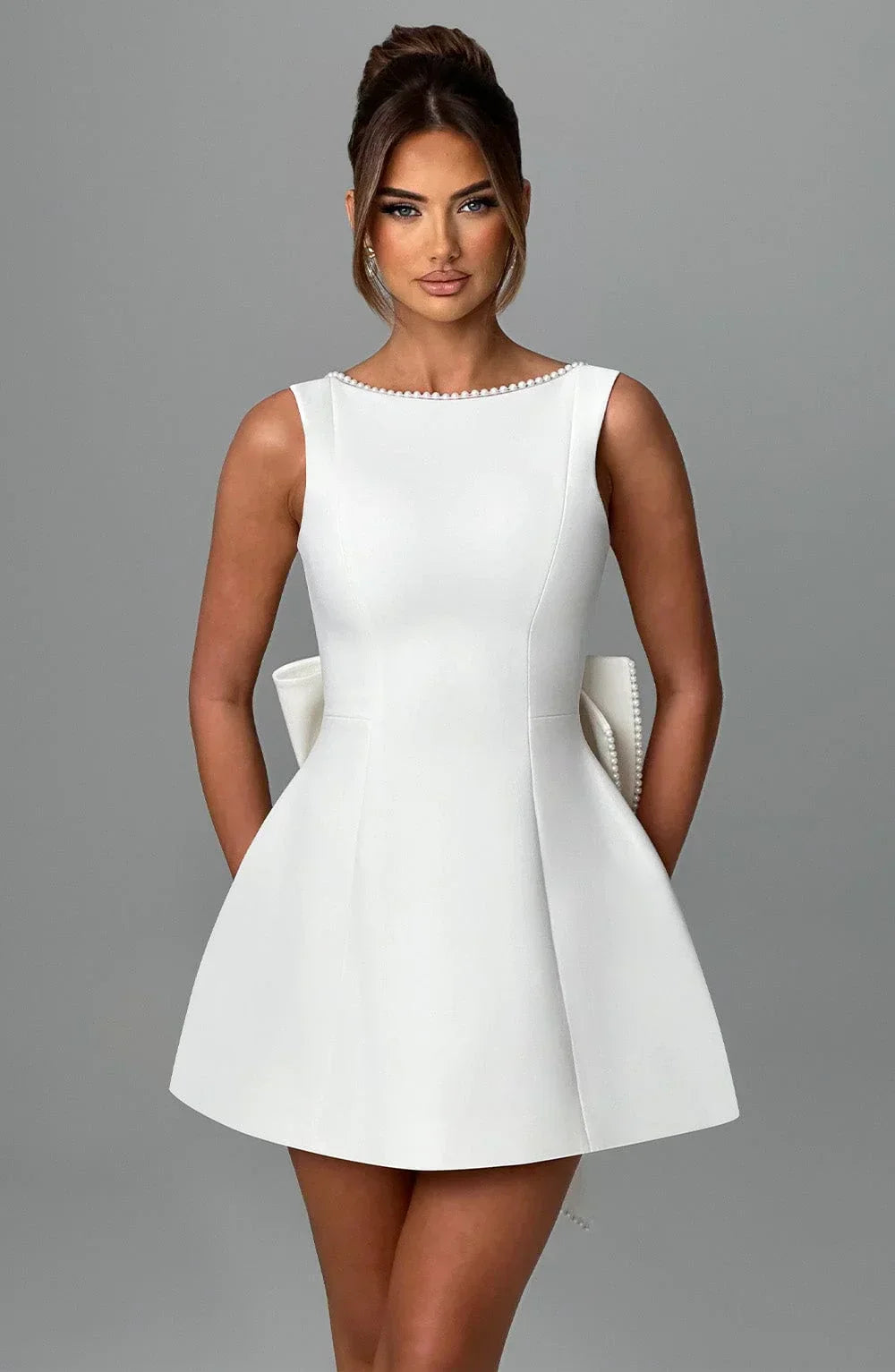 Rosa, ärmelloses A-Linien-Minikleid für Damen | Mit Perlenbesatz