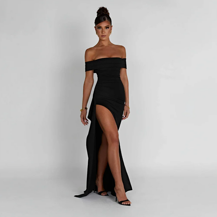 Maxikleid für Damen mit schulterfreiem Ausschnitt und Seitenschlitz