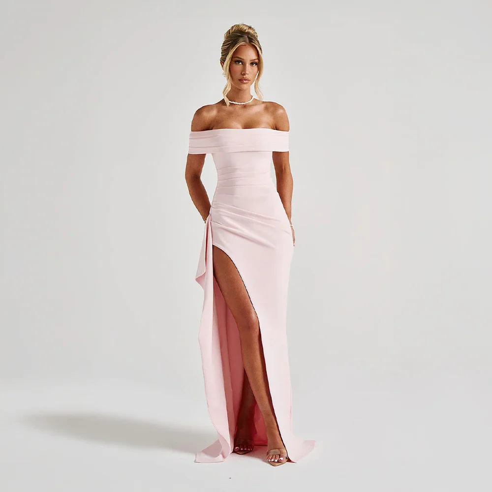 Maxikleid für Damen mit schulterfreiem Ausschnitt und Seitenschlitz