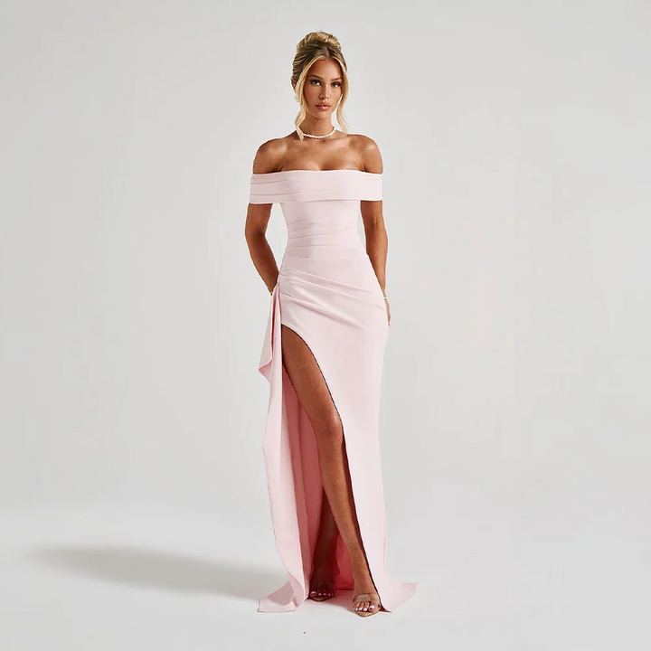 Maxikleid für Damen mit schulterfreiem Ausschnitt und Seitenschlitz