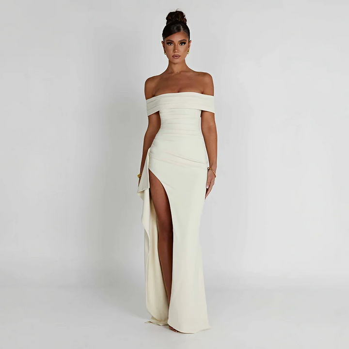 Maxikleid für Damen mit schulterfreiem Ausschnitt und Seitenschlitz