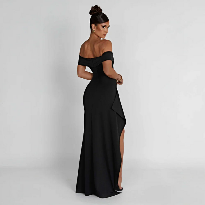 Maxikleid für Damen mit schulterfreiem Ausschnitt und Seitenschlitz