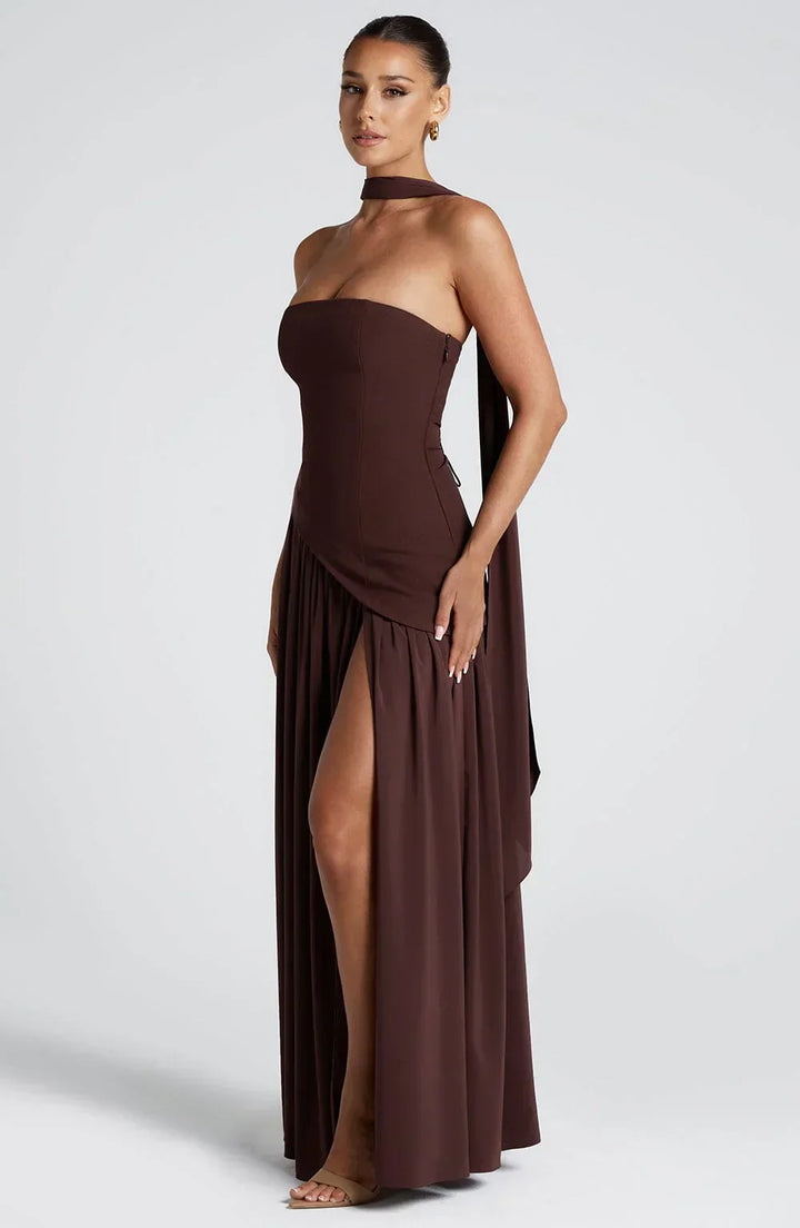 Maxikleid für Damen im Korsettstil mit Schaldetail und hohem Schlitz