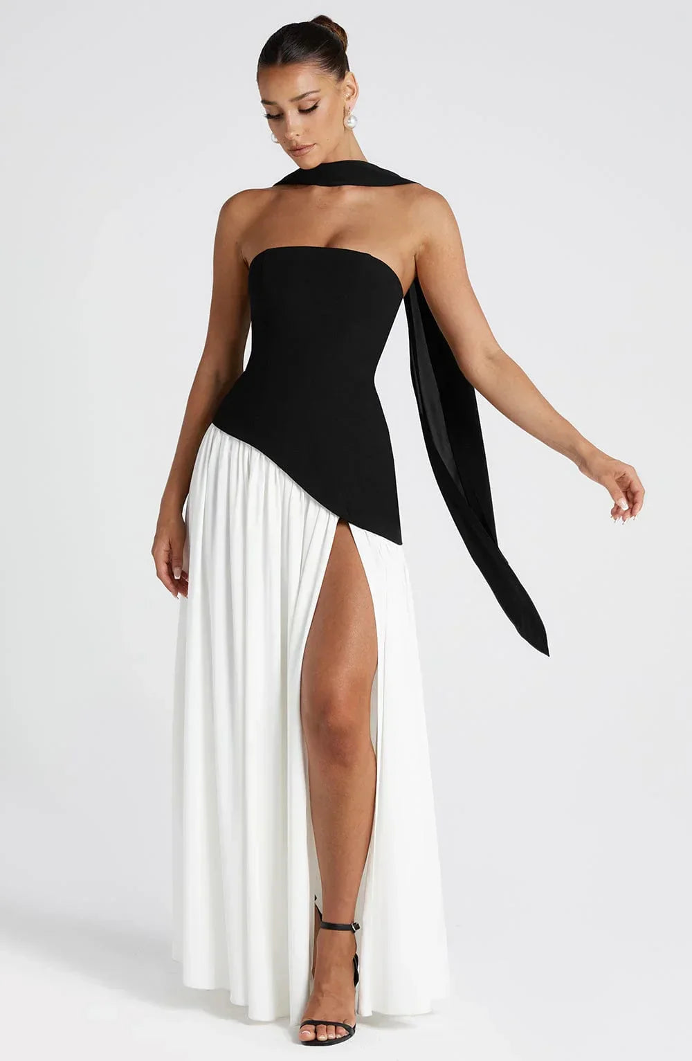 Maxikleid für Damen im Korsettstil mit Schaldetail und hohem Schlitz