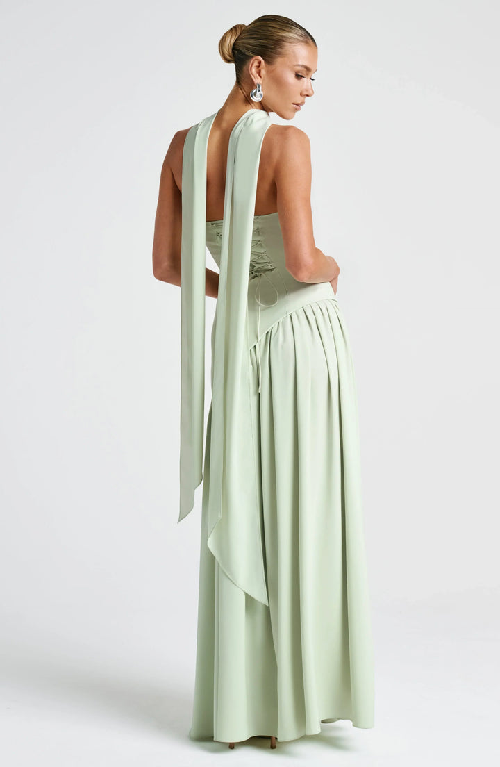 Maxikleid für Damen im Korsettstil mit Schaldetail und hohem Schlitz