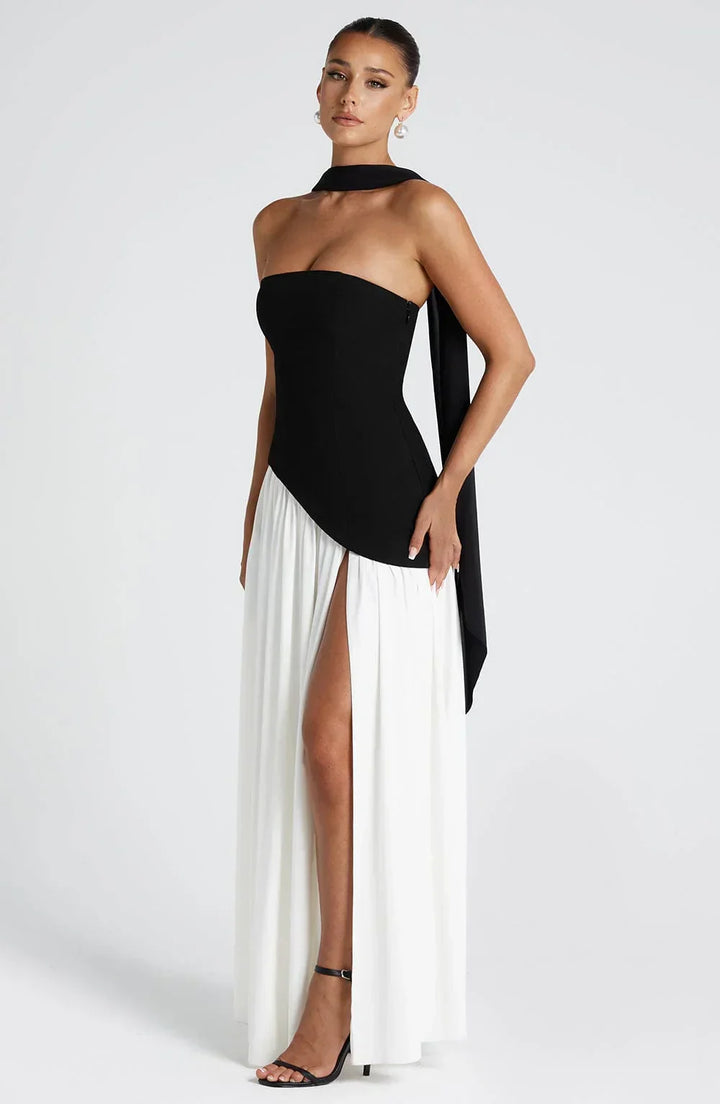 Maxikleid für Damen im Korsettstil mit Schaldetail und hohem Schlitz
