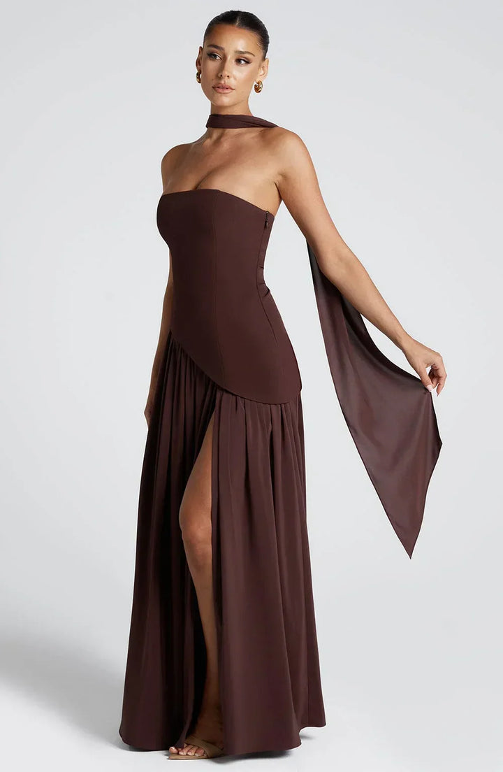 Maxikleid für Damen im Korsettstil mit Schaldetail und hohem Schlitz