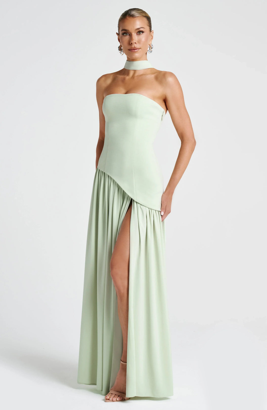 Maxikleid für Damen im Korsettstil mit Schaldetail und hohem Schlitz