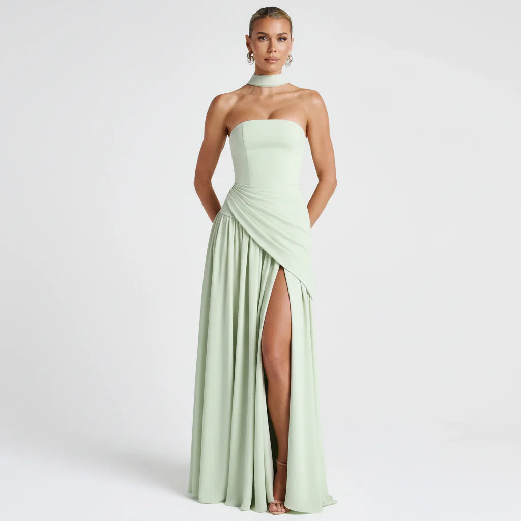 Maxikleid für Damen im Korsettstil mit Schaldetail und hohem Schlitz