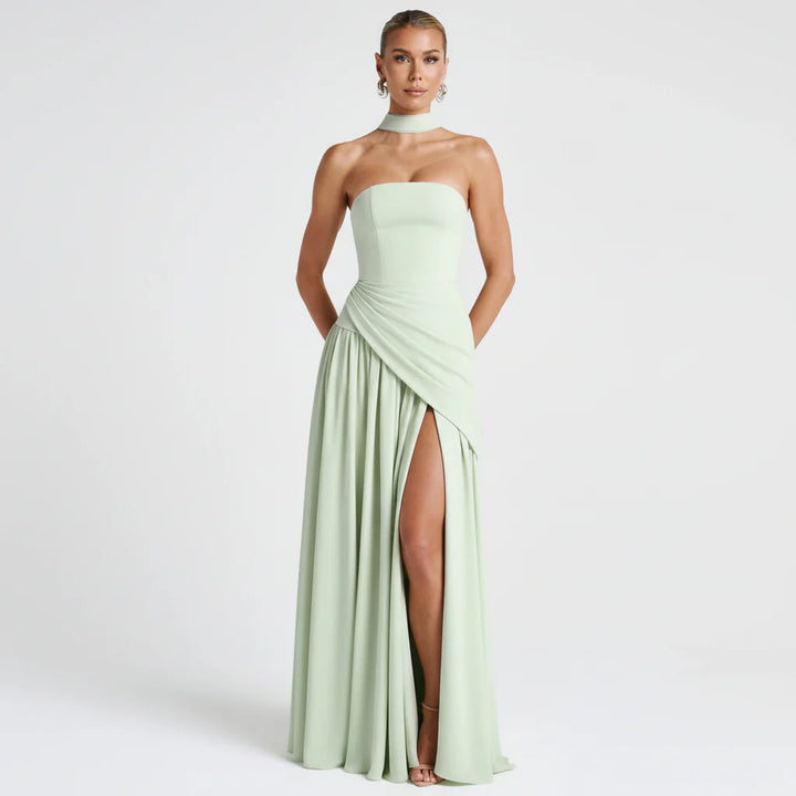 Maxikleid für Damen im Korsettstil mit Schaldetail und hohem Schlitz