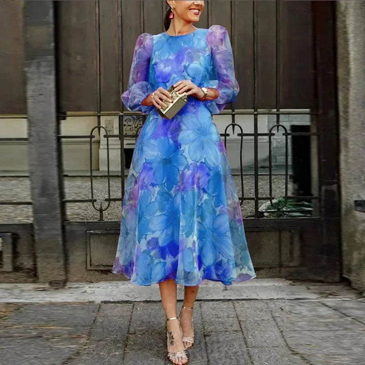 Midi-Kleid mit Blumenmuster & langen Ärmeln – leichter Stoff