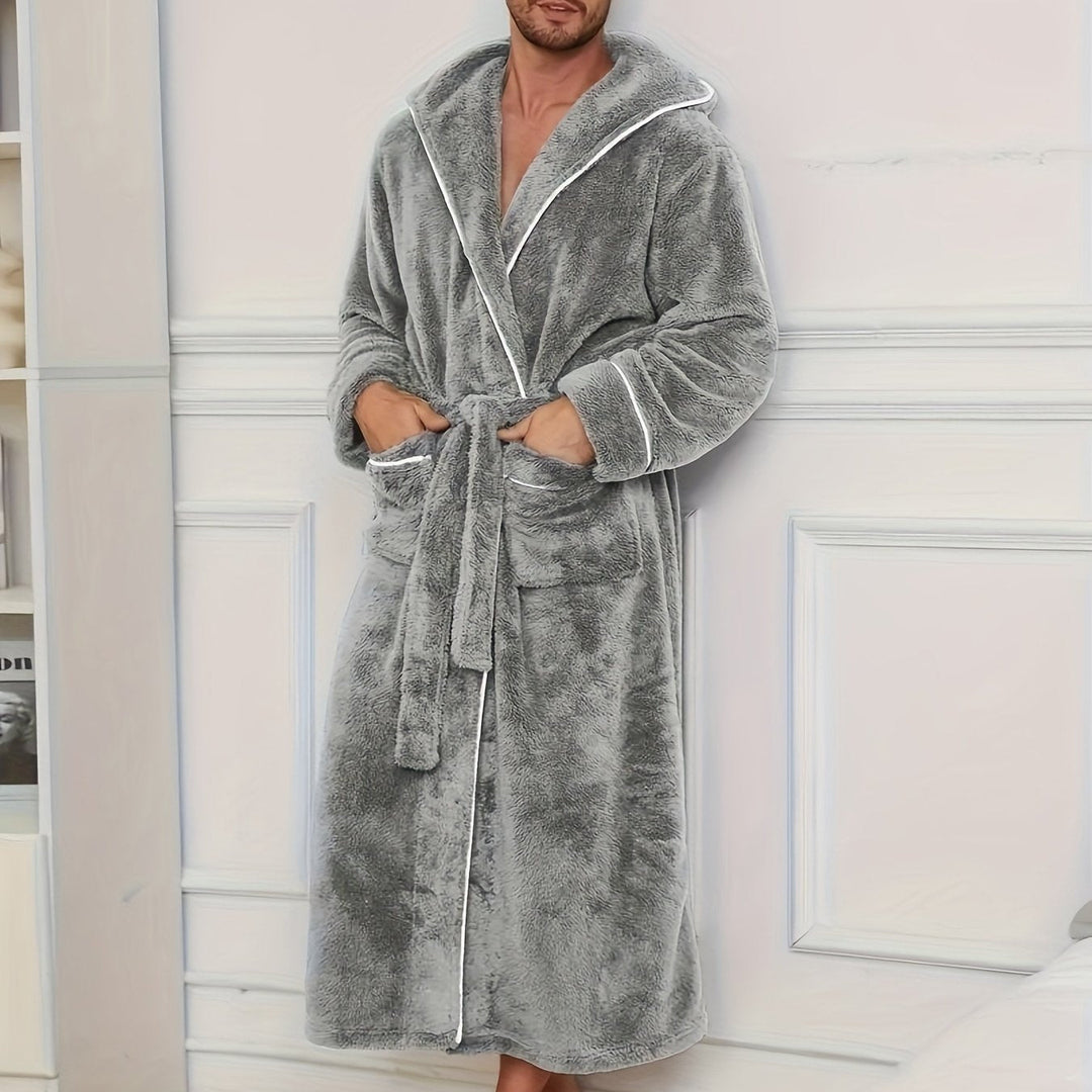 Herren Bademantel mit Kapuze und Bindegürtel