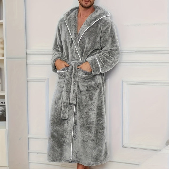 Herren Bademantel mit Kapuze und Bindegürtel