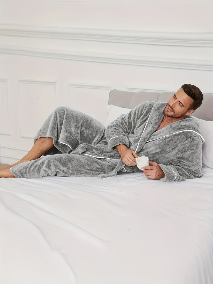 Herren Bademantel mit Kapuze und Bindegürtel