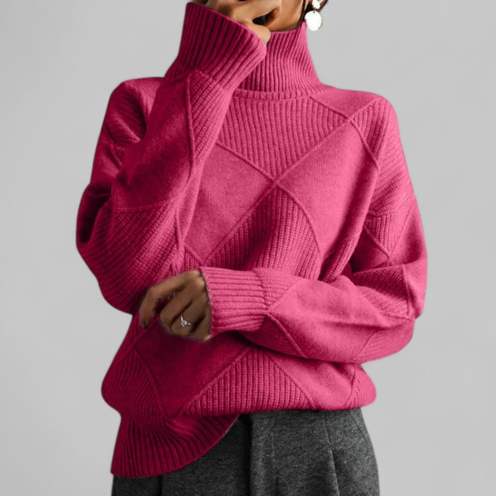 Barbara | Damen Oversized Winterpullover mit Muster und Rollkragen