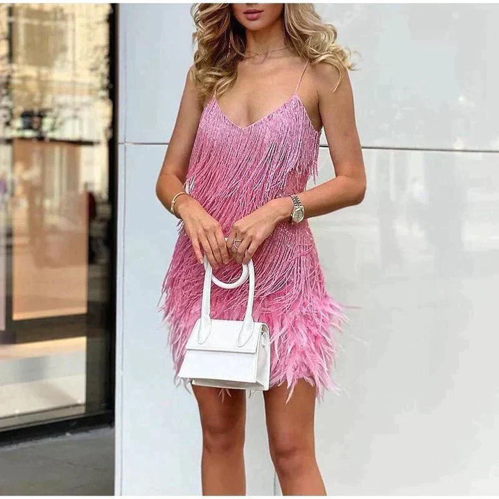 Edith | Damen Sommer Figurbetontes Cocktail Mini Kleid Mit Pailletten