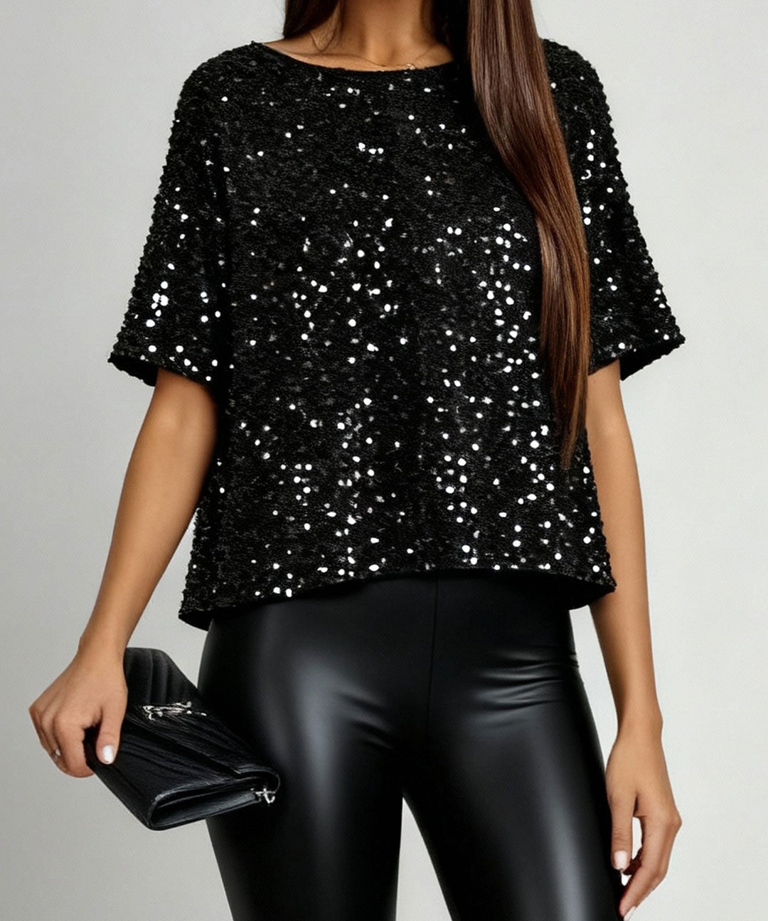Pailletten T-Shirt Lilli Schwarz Ladypolitan ♡