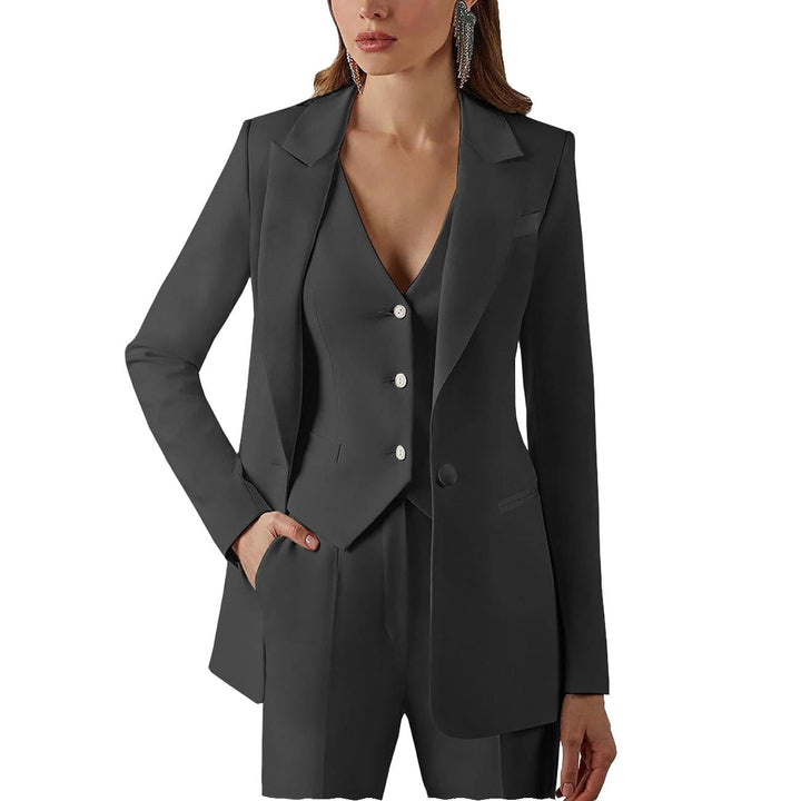 3-teiliger Damenanzug mit Spitzrevers | Blazer, Weste, Hose