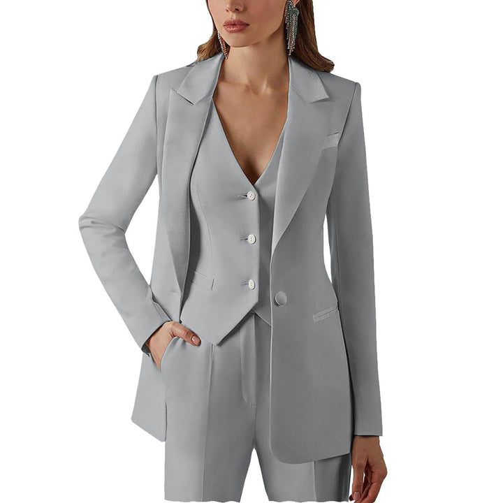 3-teiliger Damenanzug mit Spitzrevers | Blazer, Weste, Hose