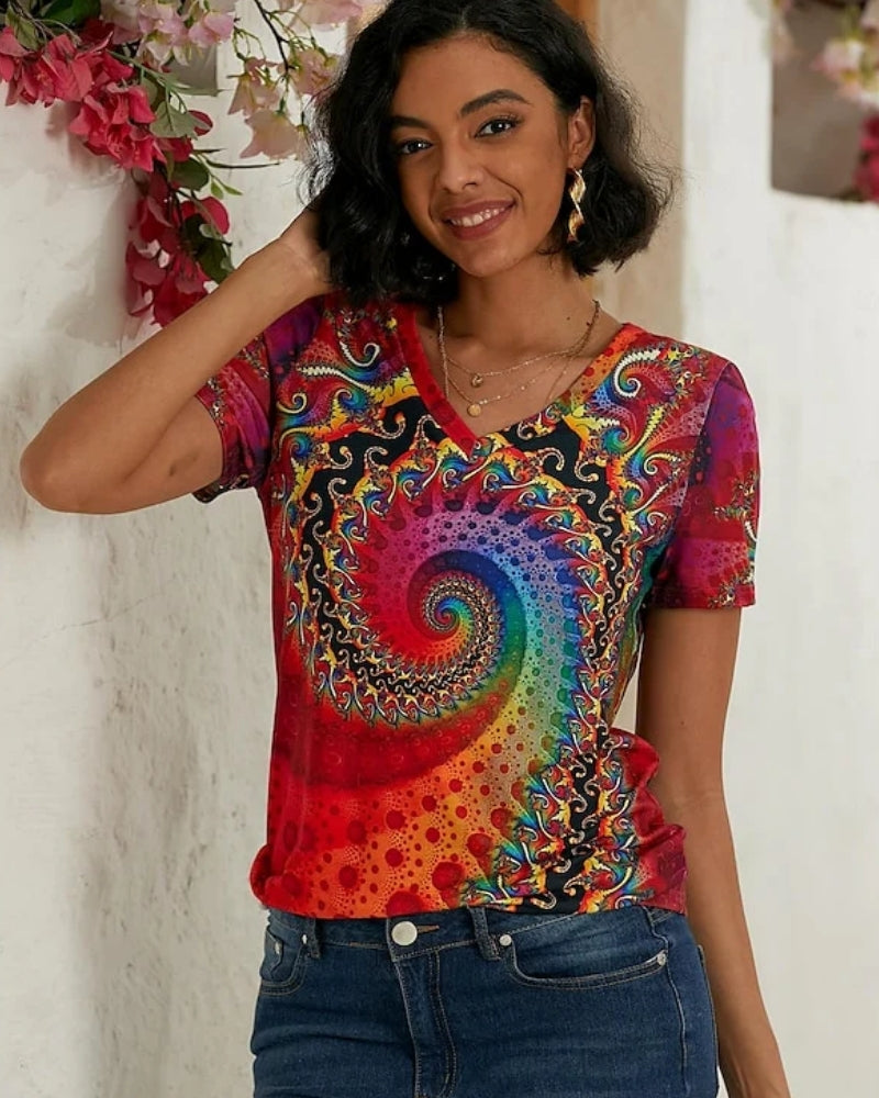 Sommer Damen farbintensives Top | V-Ausschnitt